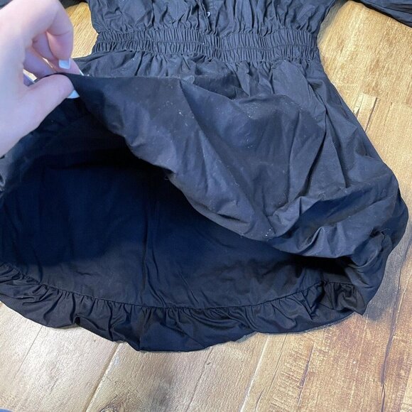 Free People Shoulder Ruched Collar Button Up Mini Dress Black Medium M - Picture 2 of 7